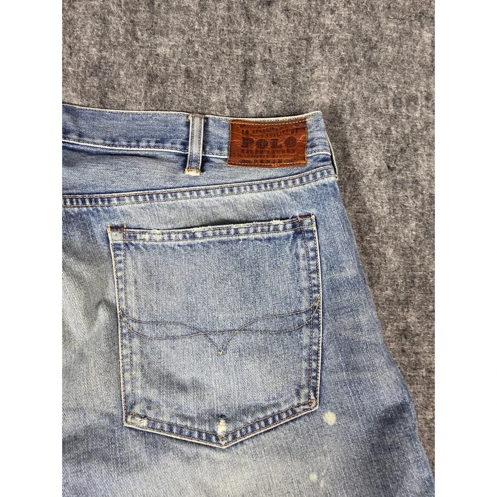 Polo Ralph Lauren Mens Distressed Cut Off Denim Shorts Light Wash Paint Splatter